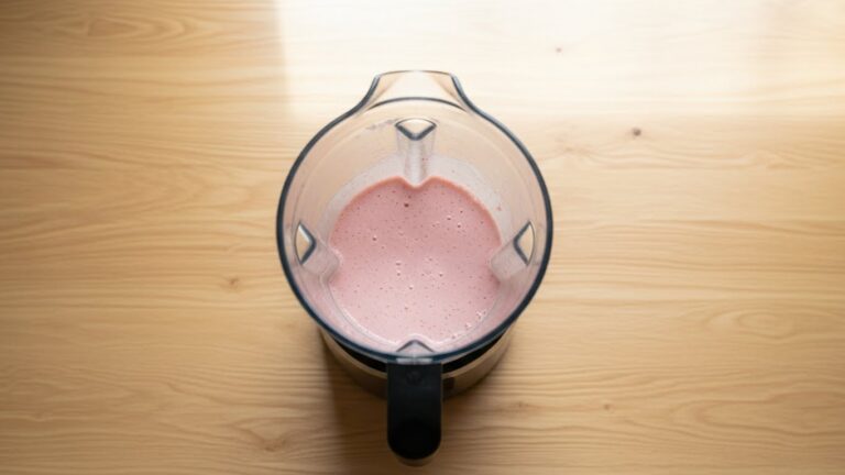 Shake protéico de morango batido no liquidificador