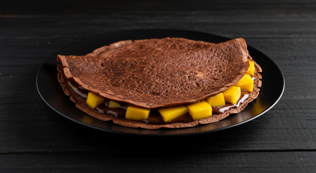 Crepe de chocolate com manga