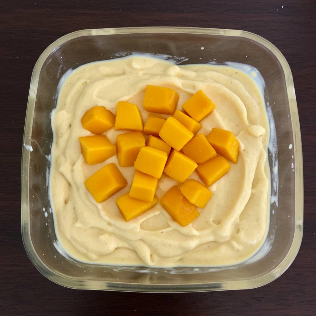 Sorvete de manga com pedaços de frutas