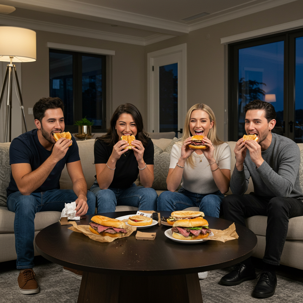 Convide amigos para comer o sanduíche de filé mignon com você