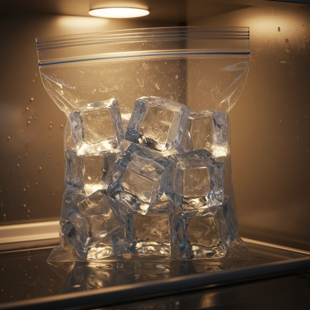 Cubos de gelo em um recipiente fechado