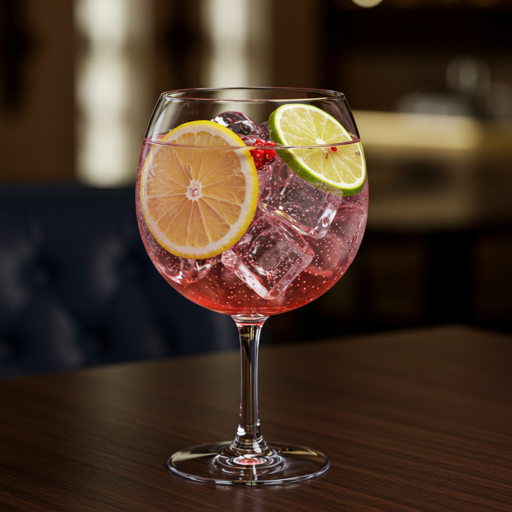 Gin e Tônica sem álcool com chá de frutas vermelhas