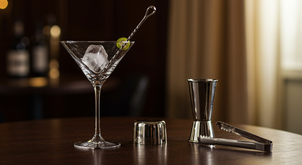 Itens para preparar o Dry martini sem álcool