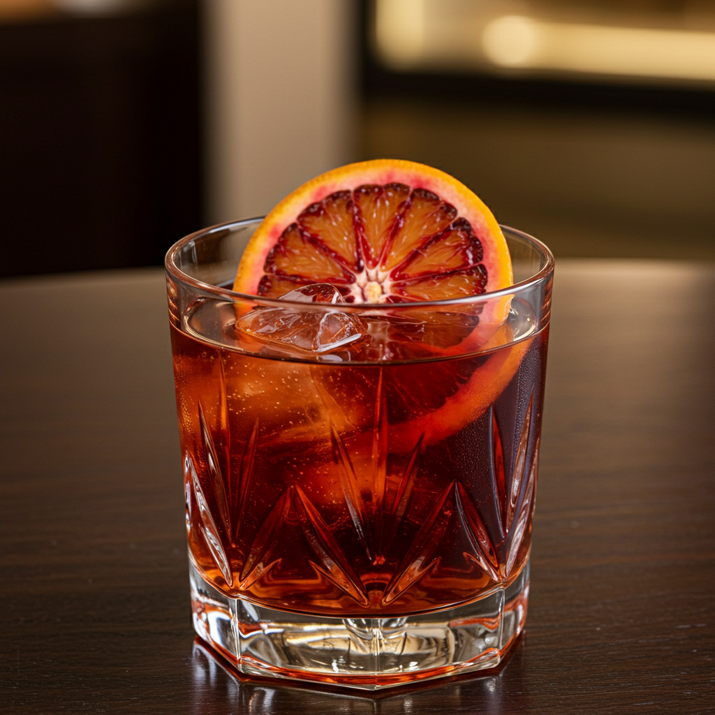 Negroni sem álcool com laranja sanguínea