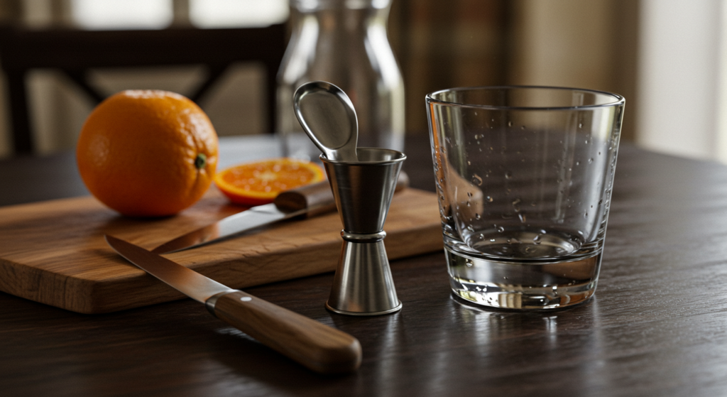 Utensílios para o negroni sem álcool