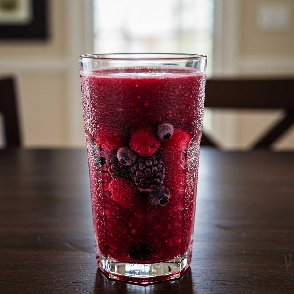 Frutas congeladas no suco de frutas vermelhas