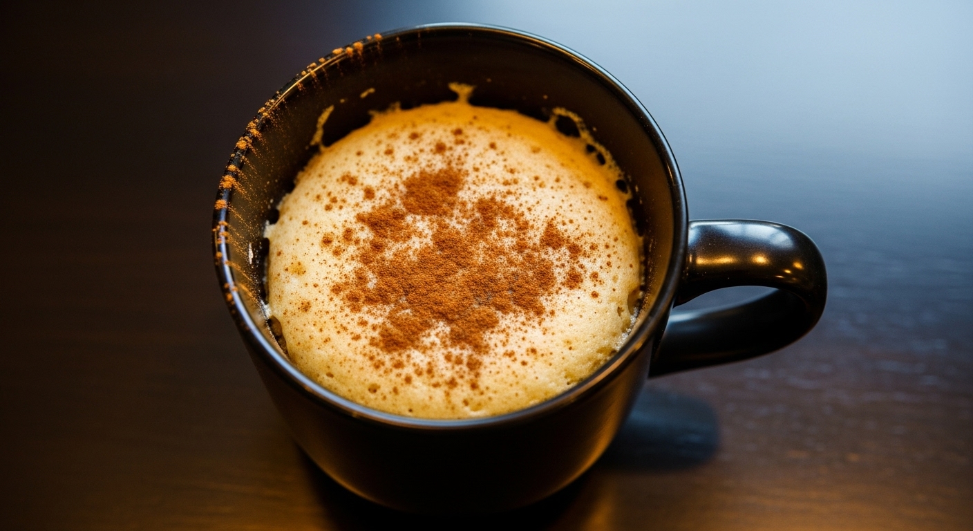 Bolo de caneca com whey e banana. Fica pronto em 5 minutos.
