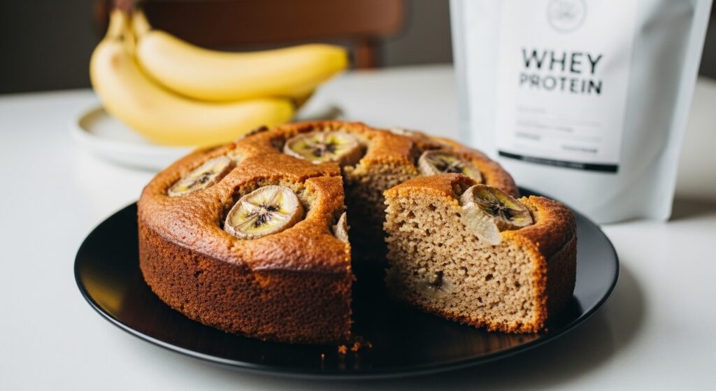 Bolo de banana e a aveia com whey