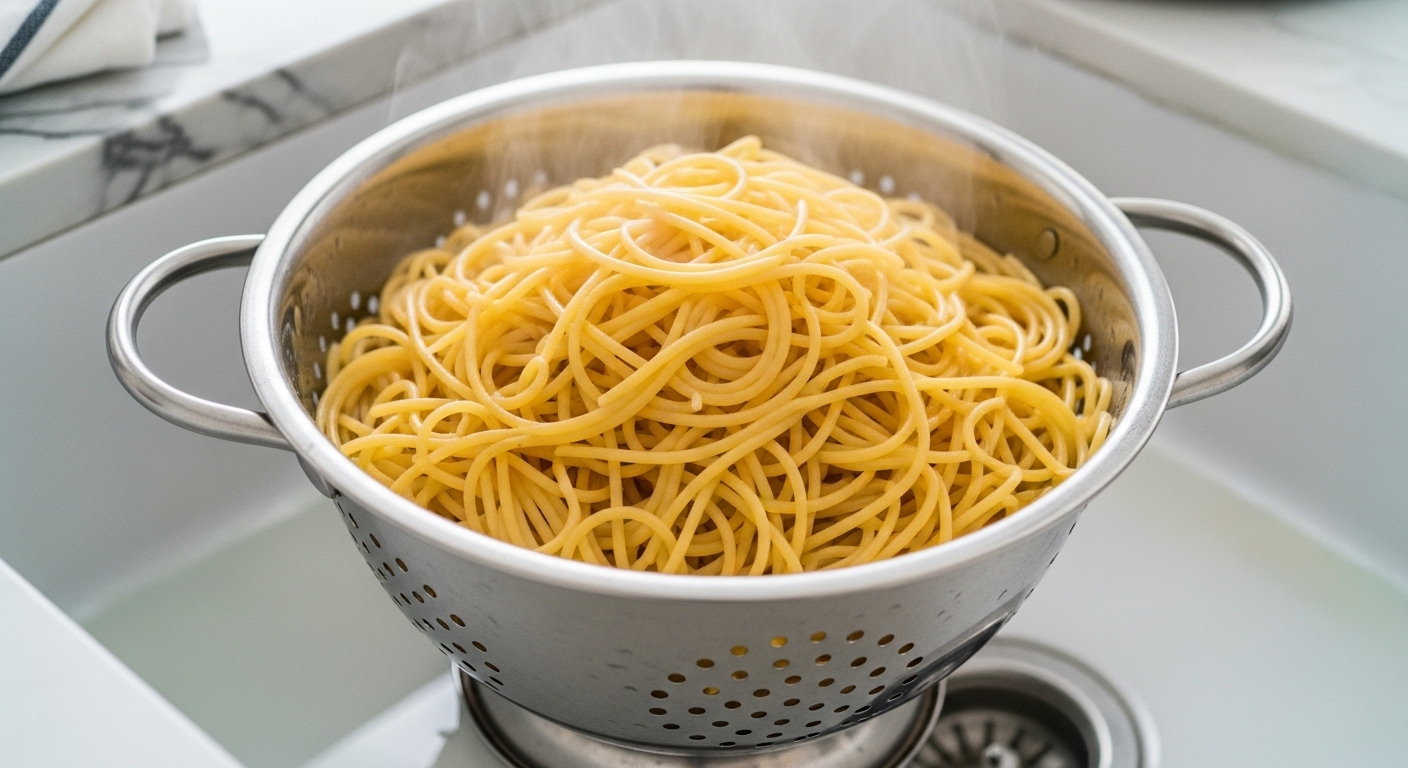 Escorrer água do macarrão
