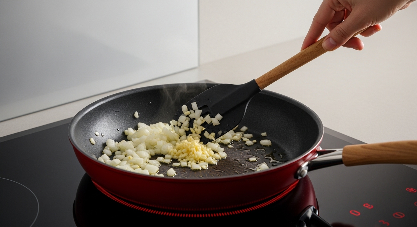 Fritando alho e cebola