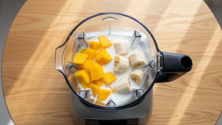 Ingredientes da vitamina de manga no liquidificador