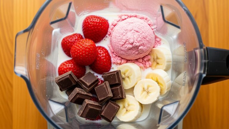 Ingredientes do shake de morango com chocolate