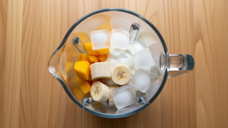 Ingredientes do smothie de manga no liquidificador