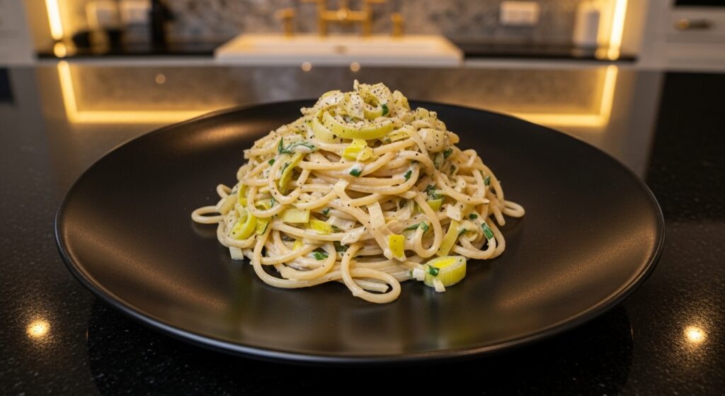 Macarrão com alho poró