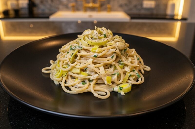 Macarrão com alho poró