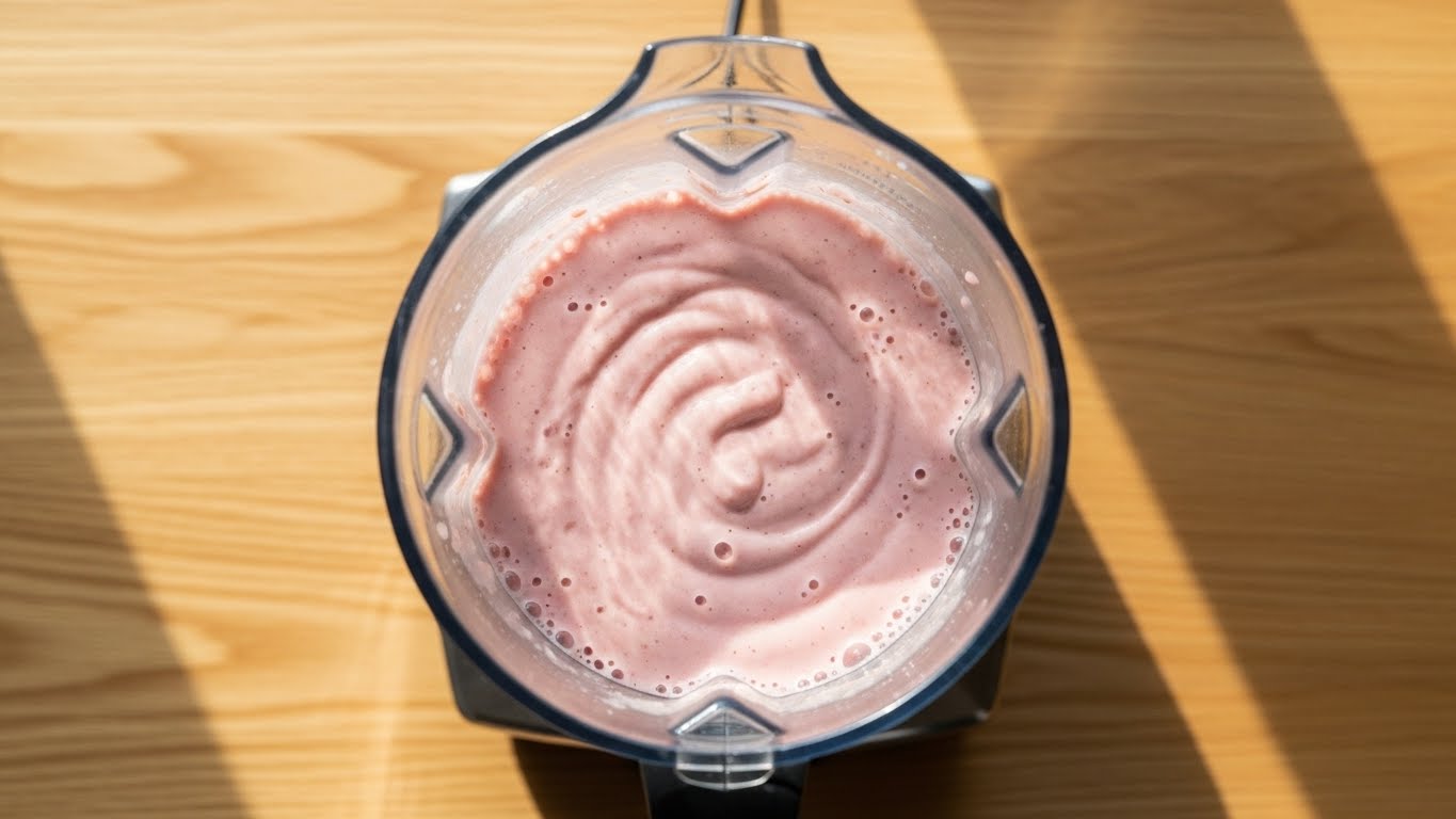 Smothie de morango batido no liquidificador Smothie de morango batido no liquidificador