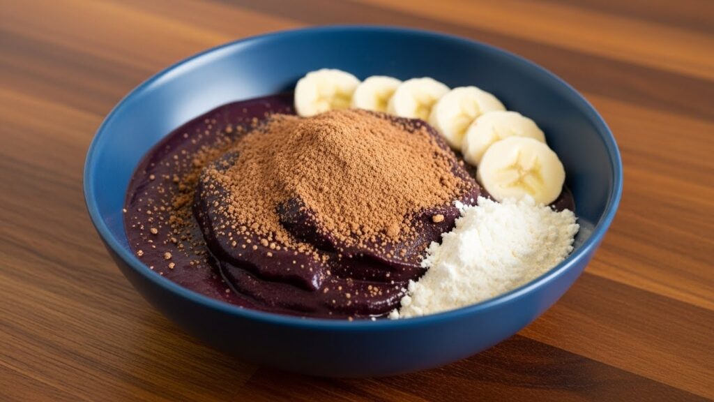 Açaí com whey banana e leite em pó