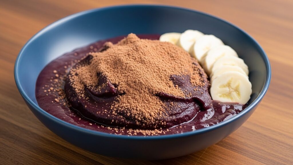Açaí com whey protein de chocolate e banana