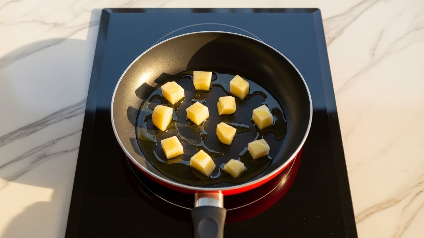 Esquentando as batatas do omelete Esquentando as batatas do omelete