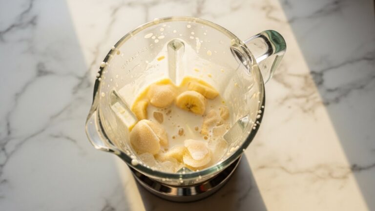 Ingredientes da vitamina de banana no liquidificador