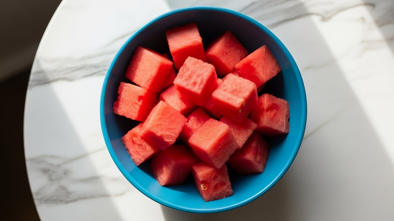 Melancia sem casca e semente em um bowl Melancia sem casca e semente em um bowl