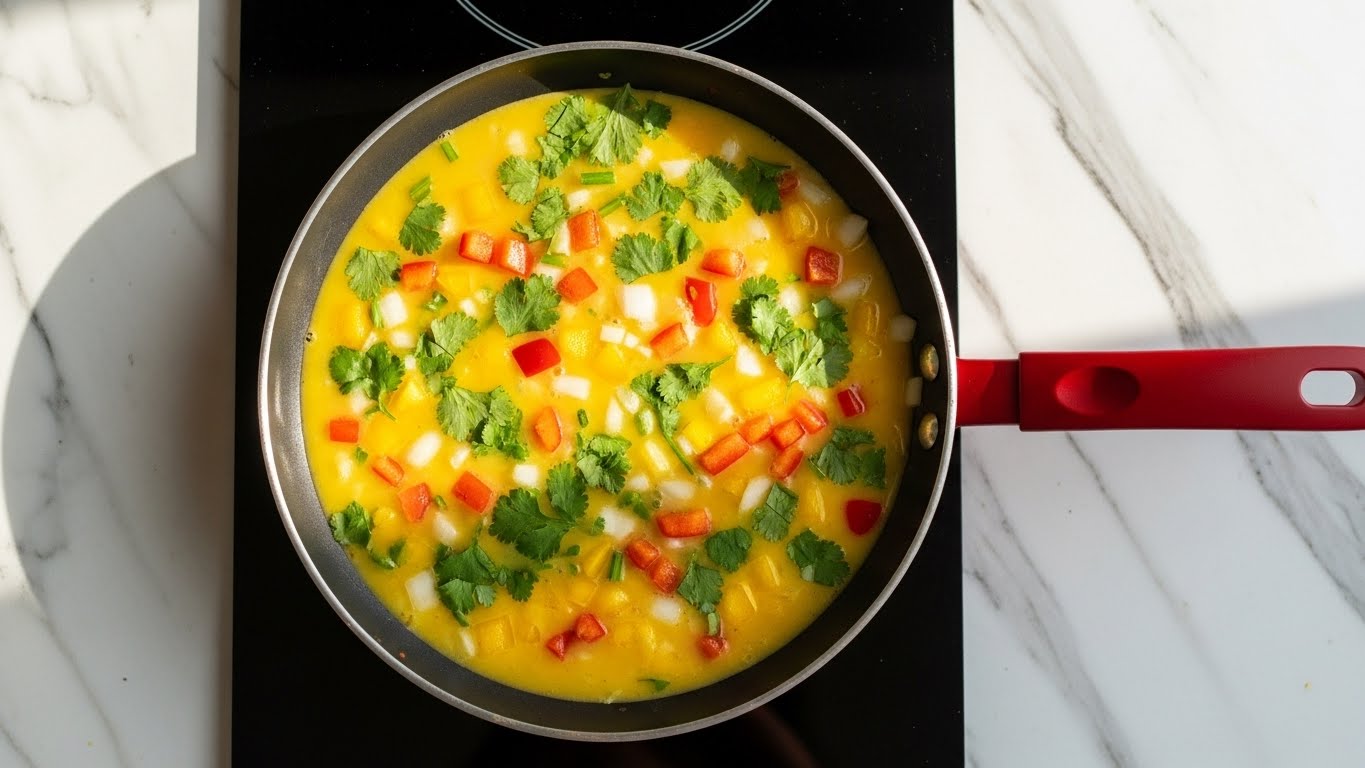 Omelete com whey protein no fogo