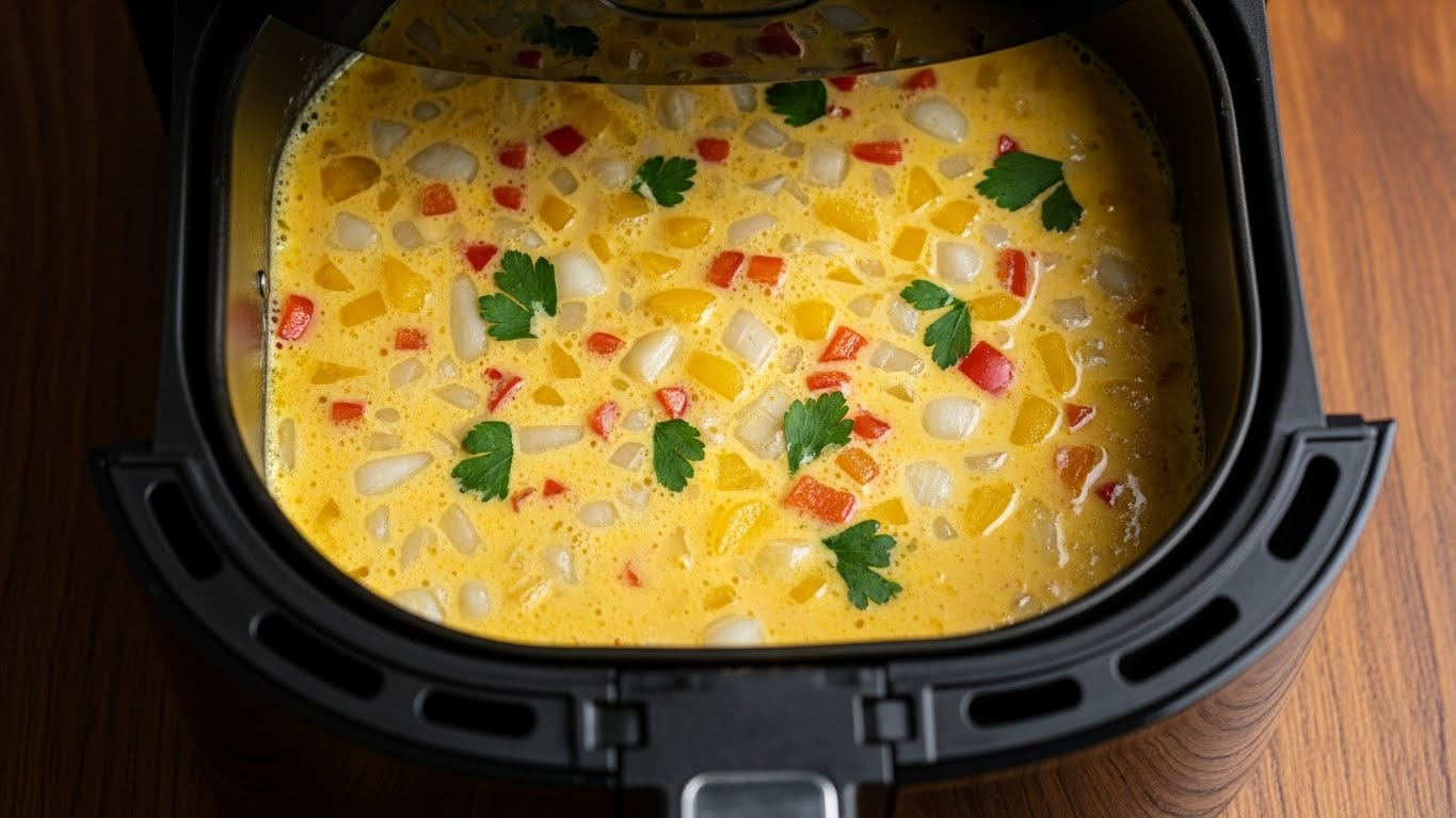 Omelete em recipiente de airfryer