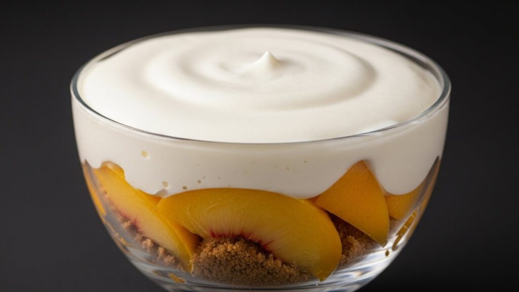 Pavê de pêssego receita semelhante a sobremesa de pêssego.