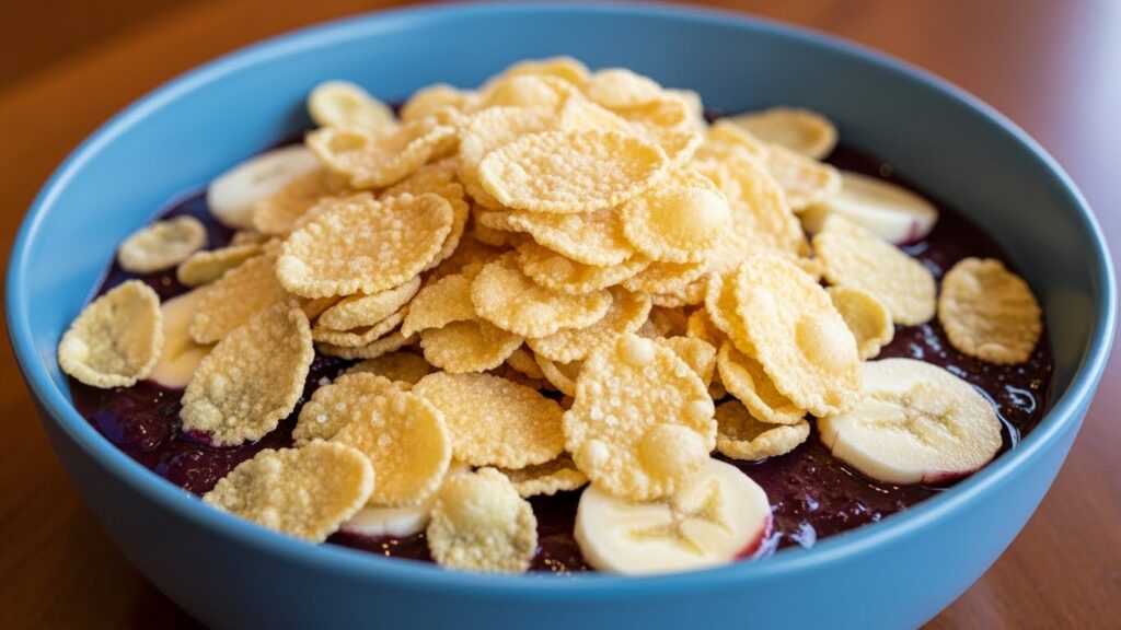 Sucrilhos com açaí e banana