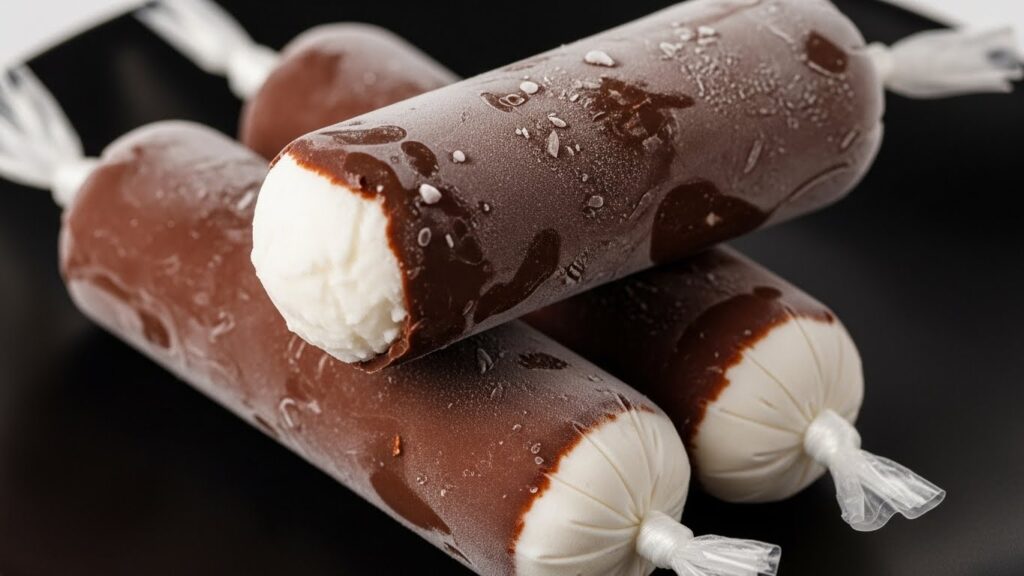 Geladinho de coco fit com casca de chocolate