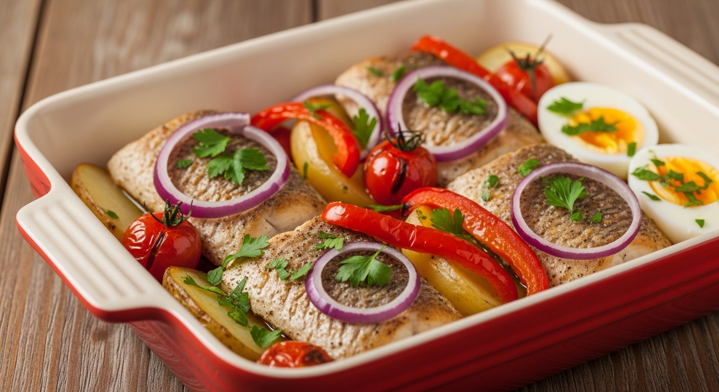 Peixe a portuguesa assado Peixe a portuguesa assado