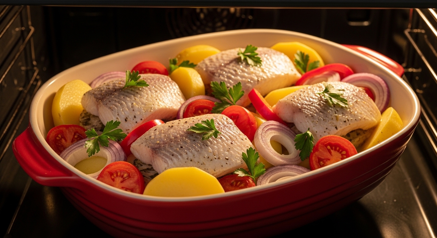 Peixe a portuguesa no forno Peixe a portuguesa no forno