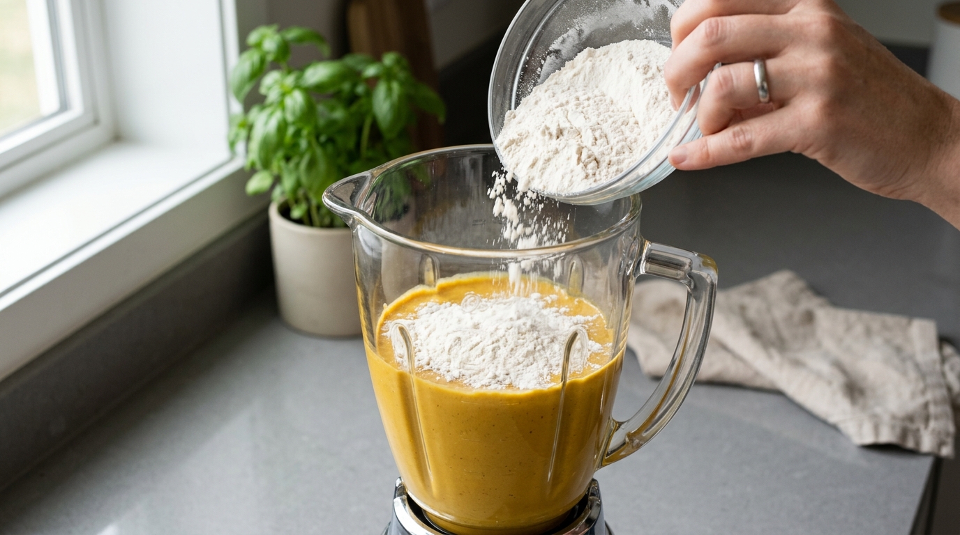Adicionar farinha de trigo a mistura da massa