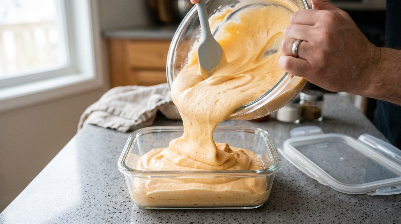 Colocando a mousse de Caqui em um recipiente