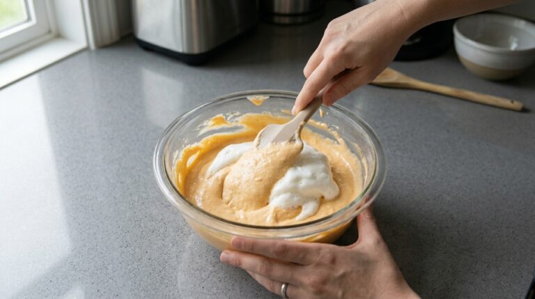 Incorporando clara em neve ao creme de Caqui