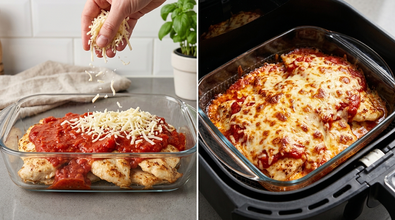 Molho e queijo no filé de Frango a Parmediana