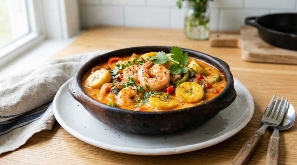 Moqueca de banana da terra com camarão