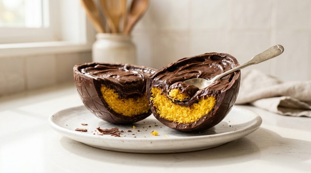 Servir ovo da páscoa com recheio de bolo de cenoura