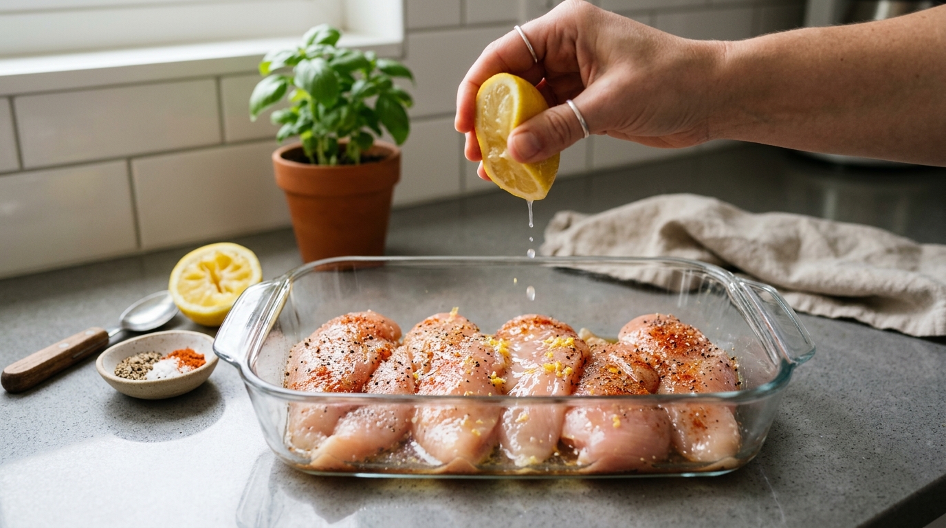 Temperando os filés de frango para a Parmediana