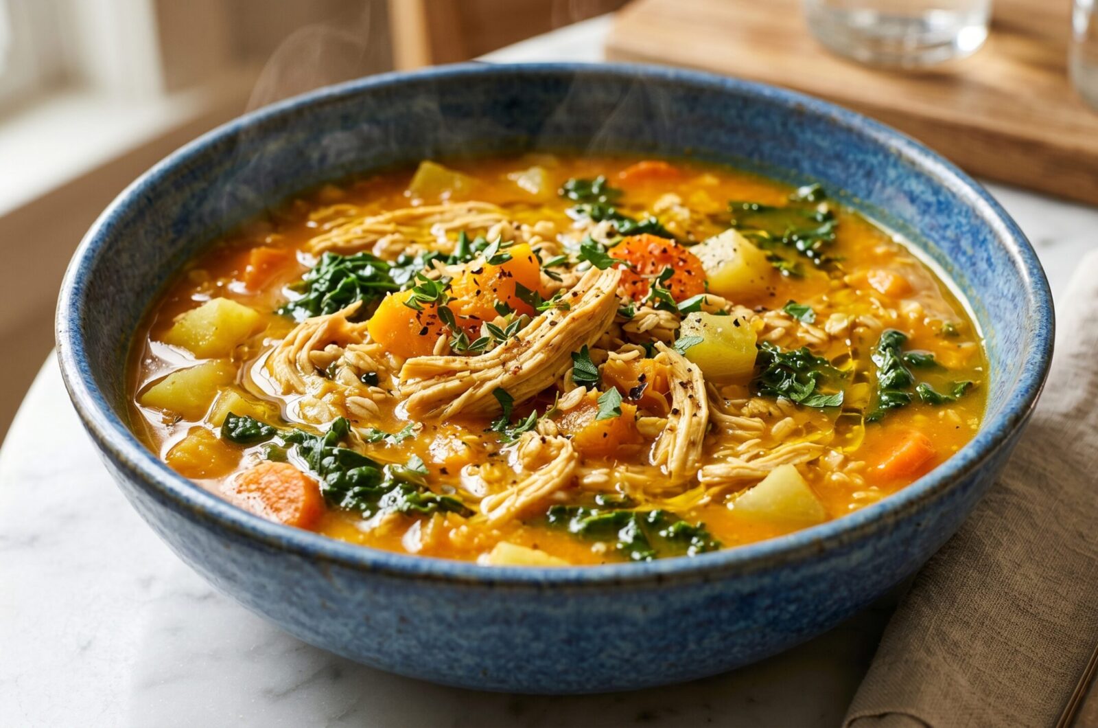 Caldo proteico de frango com legumes