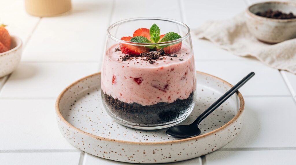 Torta de morango com iogurte grego e Oreo