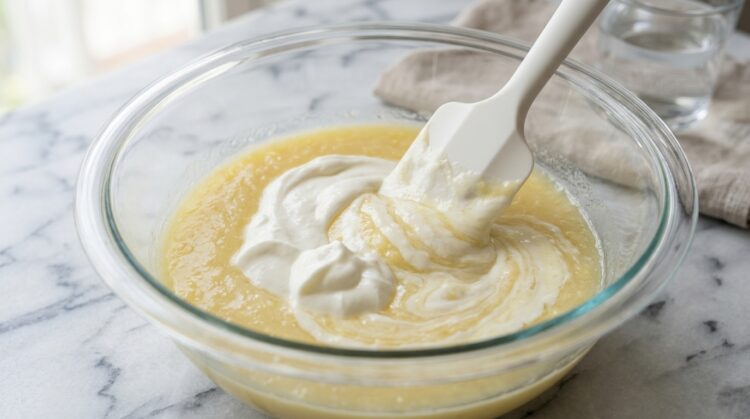 Passo 9 - Envolva delicadamente as claras em neve no creme, em 2 ou 3 adições, utilizando uma espátula e movimentos suaves de baixo para cima para manter a leveza da mousse.