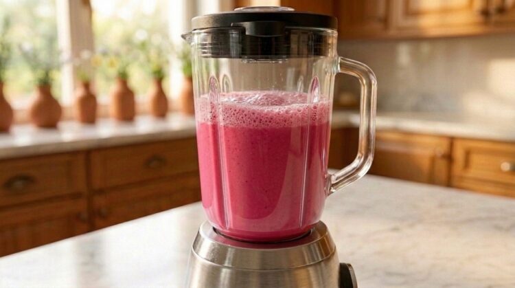 Passo 3 - Adicionar o suco no liquidificador e bater com mais água e adoçante