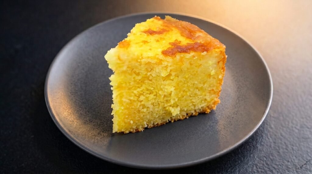 Fatia do bolo de cuscuz sem farinha de trigo