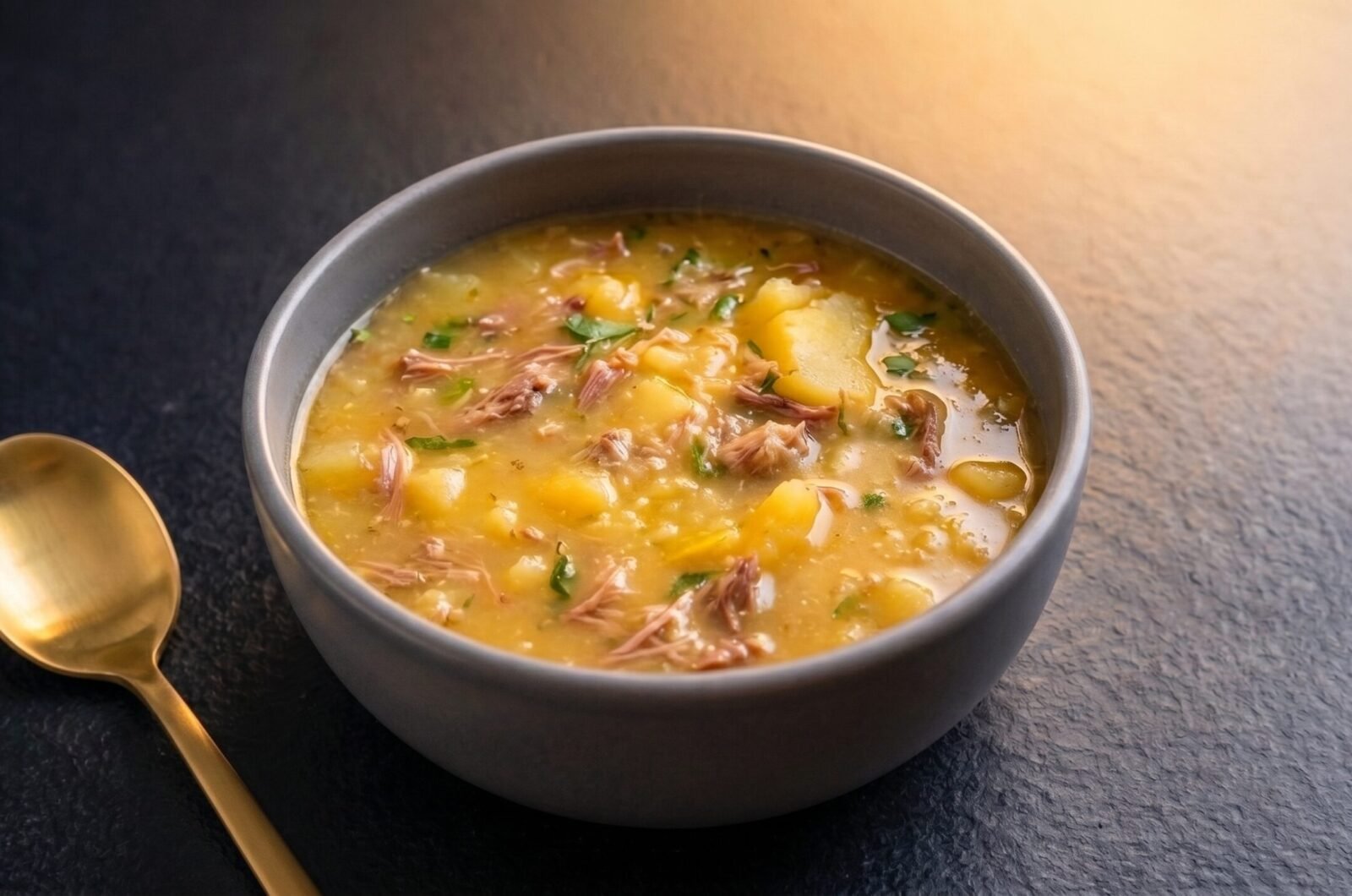 Sopa de mandioca com carne na panela de pressão