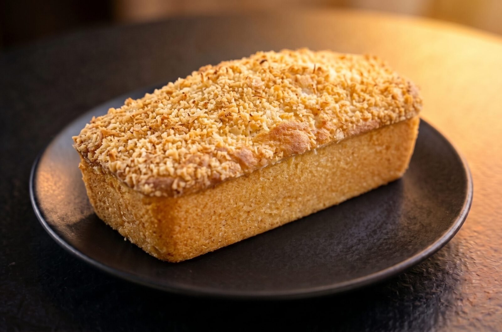 Bolo de coco com farofa crocante