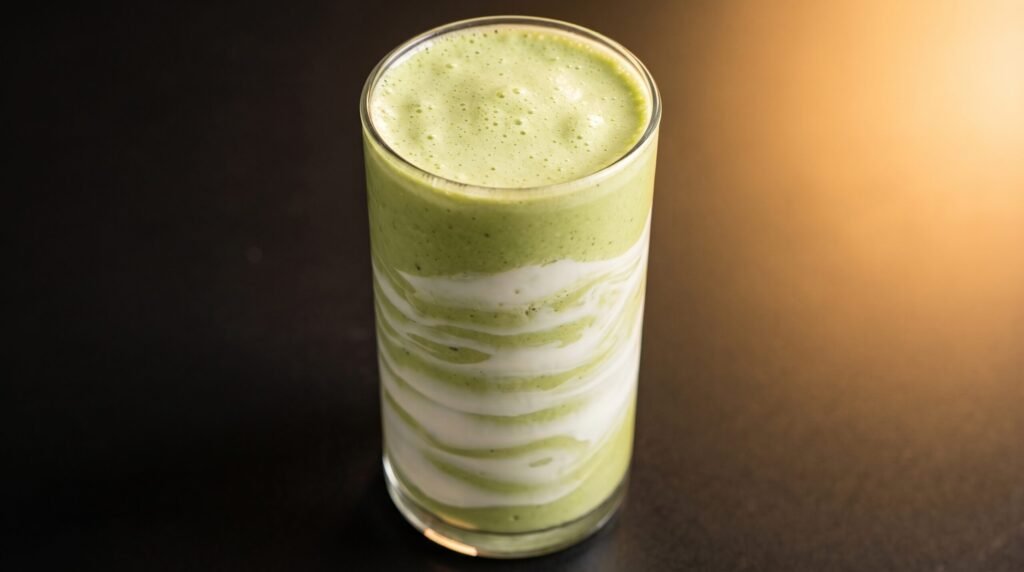 Smoothie proteico de matcha e banana