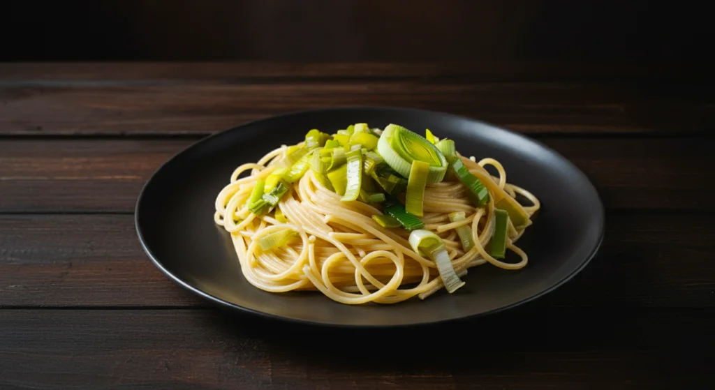 Macarrão com alho poró