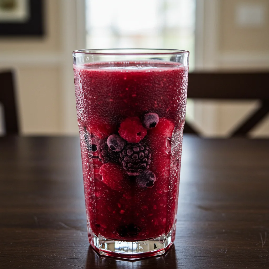 Frutas congeladas no suco de frutas vermelhas