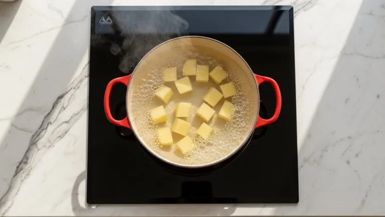 Batatas do omelete com batata cozinhando Batatas do omelete com batata cozinhando